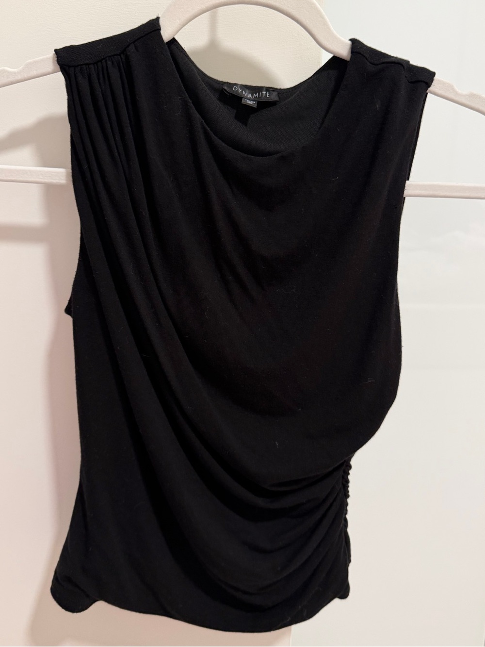 Dynamite Black Draped Asymmetric Sleeveless Tank